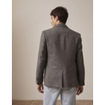 Veste blazer gabin en toile de laine mélangée à motifs chevron gris fonce