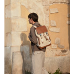 Sac à dos à rabat Maurice en toile coton et cuir lisse semi-végétal