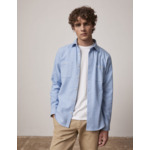 Chemise leonard col français avec deux poches poitrine en flanelle de coton unie bleu