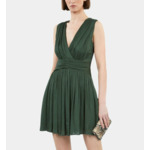 Robe Courte Tissu Crinkle Verte Femme