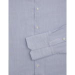 Chemise col figaret avec poignets mousquetaires en popeline rayée bleu