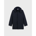 Parka iliame en tissu technique avec parmenture en toile de laine unie marine