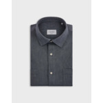 Chemise leonard col français avec deux poches poitrine en oxford gratté uni marine