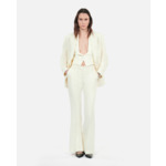 Pantalon Tailleur Écru Flare En Laine Et Coton Femme