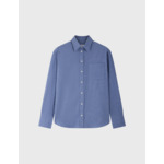 Chemise charlotte avec poche poitrine en flanelle de coton unie bleu