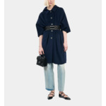 Cape Longue À Capuche En Laine Mélangée Bleu Marine Femme