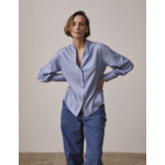 Chemise ilena col châle montant avec gorge cachée en lyocell uni bleu