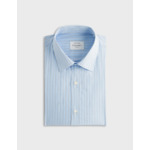 Chemise col figaret en twill de coton rayé bleu