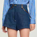 Short en jean détails en cuir