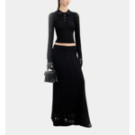 Polo Noir En Maille Ajourée Femme