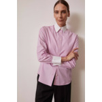 Chemise ambre en popeline rayée avec col et poignets en opposition rose
