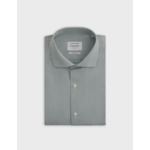Chemise col italien avec poignets mousquetaires en popeline rayée vert