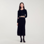 Cardigan court en maille velours strassé