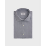 Chemise col italien en popeline rayée marine