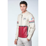 Blouson cuir 24H le mans Karl écru.rouge