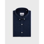 Chemise gaspard col américain en flanelle de coton et cachemire unie marine