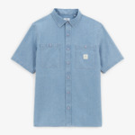 Chemise manches courtes San en denim rayé bleu indigo