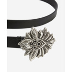 Ceinture Fine En Cuir Noir Avec Boucle Fleur