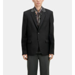 Blazer Noir En Laine Avec Détails En Cuir Homme