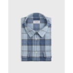 Chemise florian col français avec deux poches en flanelle de coton à carreaux bleu