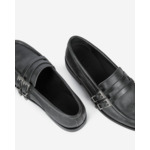 Mocassins En Cuir Noir Avec Boucles Western