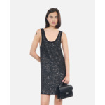 Robe Courte À Sequins En Maille Noire Femme