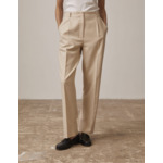 Pantalon droit grazia taille haute en toile de laine mélangé unie beige