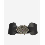 Ceinture Large En Cuir Noir Avec Boucle Fleur