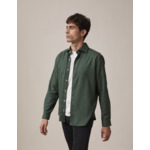 Chemise aristote col italien en flanelle de coton et laine unie vert