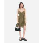 Robe Courte Kaki En Soie Femme