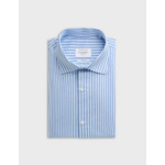 Chemise col italien en popeline rayée bleu