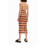 Robe midi tissu côtelé rayures