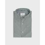Chemise col inversé en popeline rayée vert