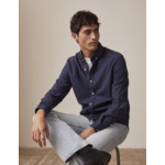 Chemise gaspard col américain en flanelle de coton et cachemire unie marine