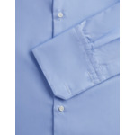 Chemise col italien avec poignets mousquetaires en popeline à carreaux bleu