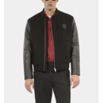 Blouson En Laine Double Face Et Cuir Noir Homme