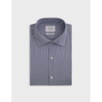 Chemise col italien en popeline rayée marine