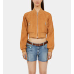 Blouson Camel En Cuir Suède Femme