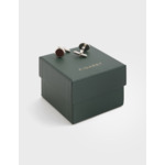 Boutons de manchette en métal argenté avec insert en bois marron