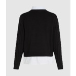 CABLE KNIT POPLIN MIX SWEATER
