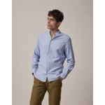 Chemise carl col droit ouvert en flanelle de coton unie bleu