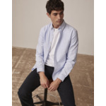 Chemise gabriel col américain avec poche poitrine en oxford rayé bleu