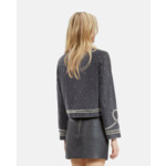 Veste En Denim Avec Studs Et Perles Grise Femme