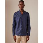 Chemise carl col droit ouvert en flanelle de coton et cachemire bleu