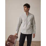 Chemise carl col droit ouvert en popeline rayée vert