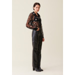 Chemise noire transparente brodée