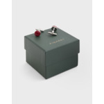 Boutons de manchette cerclage argenté et résine rouge rouge