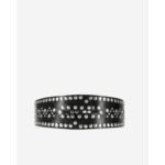 Ceinture Large Cloutée En Cuir Noir