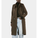 Manteau Long En Laine Style Trench Kaki Femme