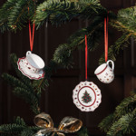 Toy’s Delight Decoration ornements ensemble de vaisselle, blanc/rouge, 3 pièces, 6,3 cm